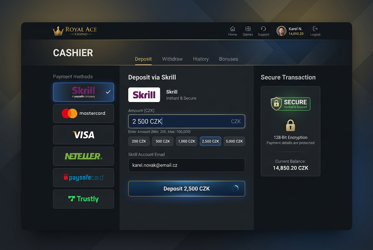 Moderní rozhraní platební brány Skrill v online kasinu pro rok 2026